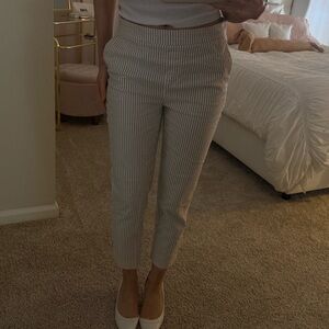 Jones New York Vintage Beige and White Striped Ankle Trousers